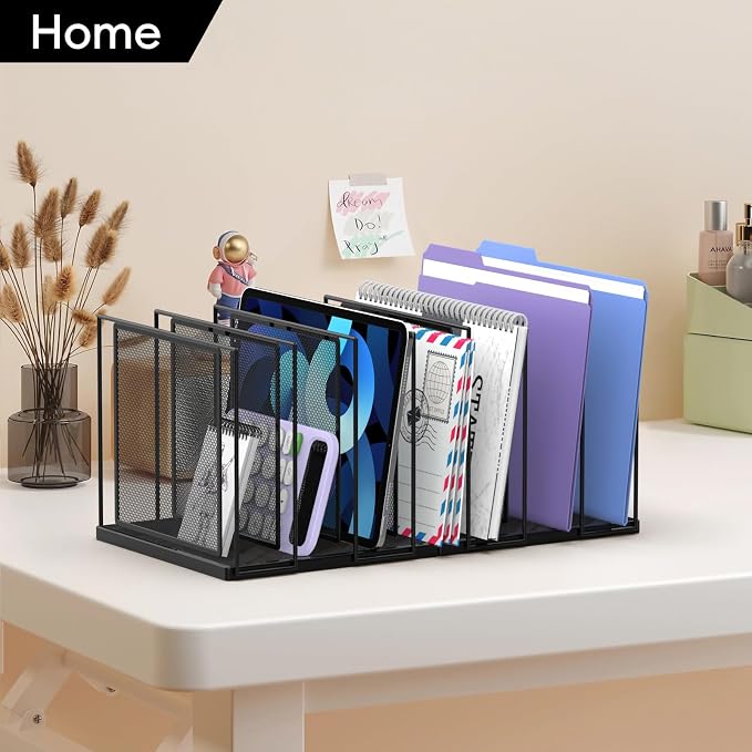 File Organizer for Desk, 7-Section Vertical File Sorter, Paper Holder Organizer Standing Metal File Folder for Office Home Classroom, Black