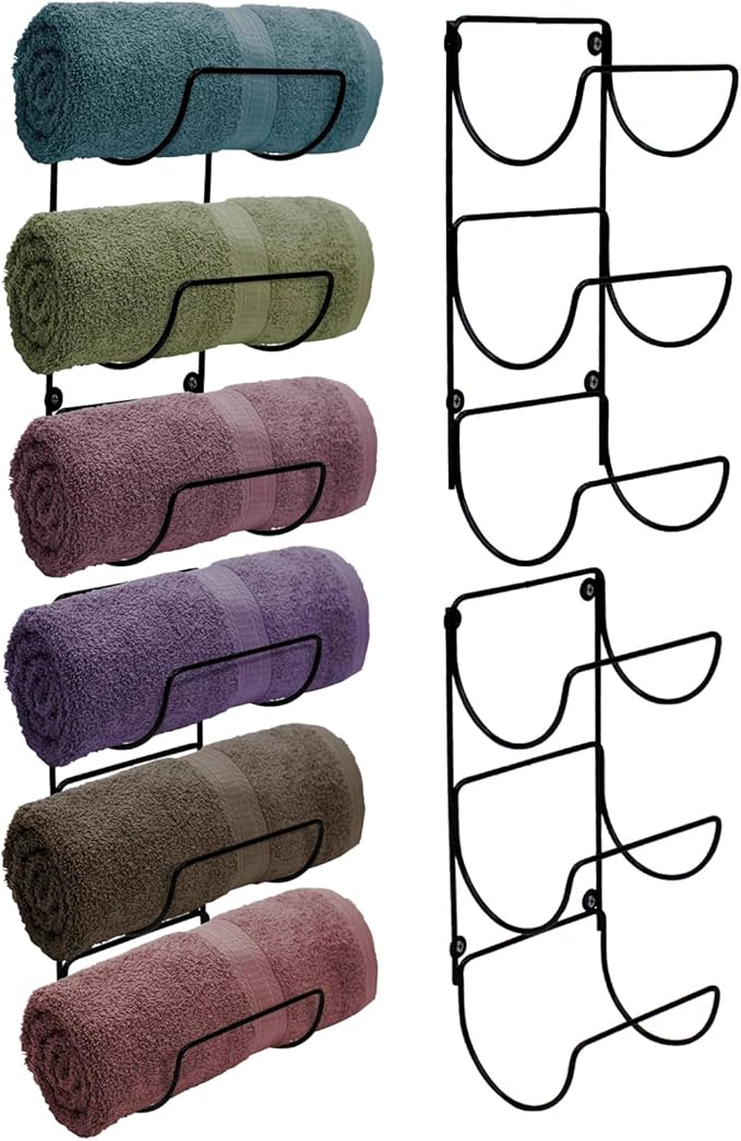 Sorbus Towel Holder for Bathroom Wall - 12 Level Wall Mounted Towel Rack Shelves for Rolled Bath Towels, Washcloths, Linen - Hanging Towel Racks for Bathroom, Spa, Salon, Towel Storage Organizer