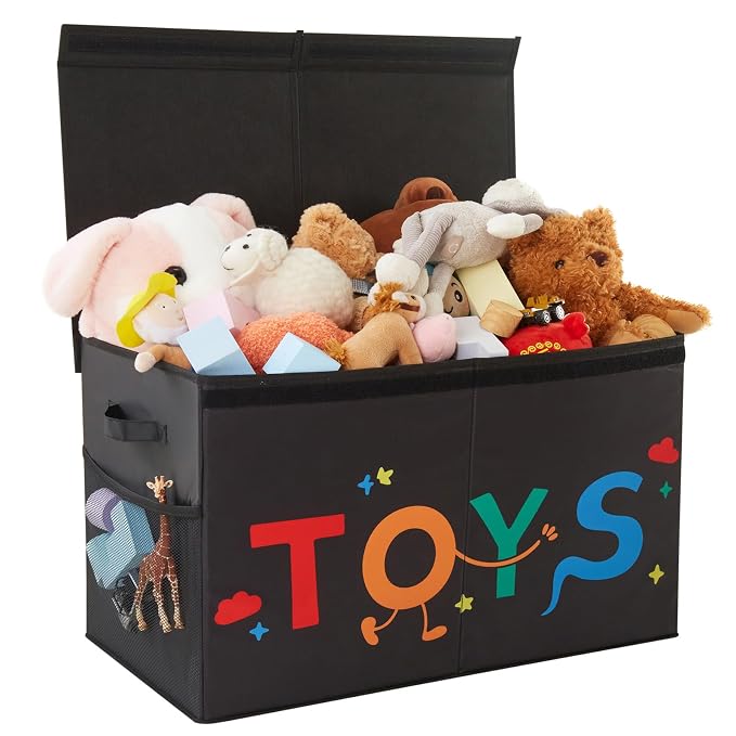 Large Toy Box with Lid,Collapsible Toy Storage with Dividers,Black | 25"x13"x16",83L Large Capacity,Sturdy Kids Organizer,Toybox,Toy Chest for Boys & Girls,Living Room,Nursery,Bedroom,Playroom