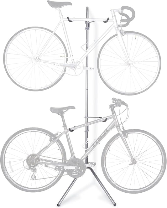 Delta Cycle Two Bike Gravity Pole Stand Garage, 2 Bike Storage Rack, No Drilling Required, Fully Adjustable Vertical Bike Rack for Any Style Bicycle, Leaning Wall Bike Rack Holds Up to 60 lbs