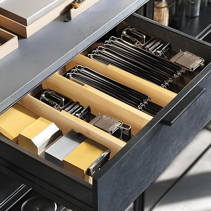 VaeFae 6 Pack Bamboo Drawer Dividers, 4" High Adjustable 11.9-17.1" Clothes Drawer Organizers, Expandable Separators for Bedroom/Bathroom/Kitchen/Office Storage