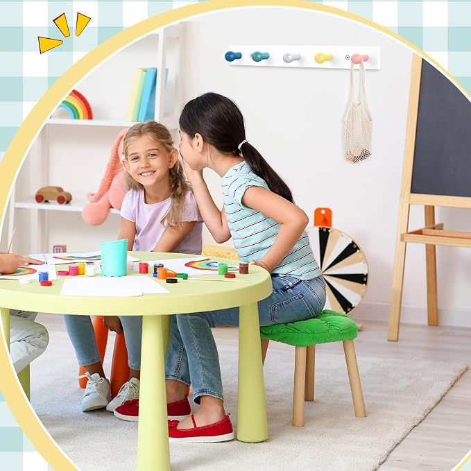 Maitys 2 Pcs Kids Coat Rack Wall Mount Kids Wall Hooks Rainbow Coat Rack Hooks for Boys Girls Toddler Cute Bathroom Decor Colorful Backpack Hanger Supplies for Clothes Hat Towel in Bedroom(Round)