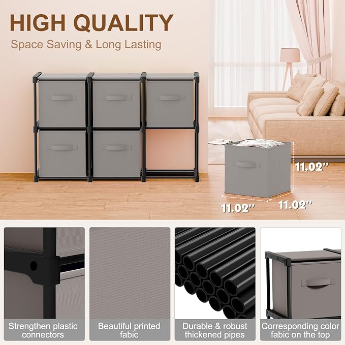 Briwooody 6 Cube Storage Organizer Storage Bins Shelf,Grey