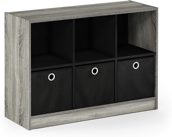 6-Cube Bookshelf with Storage Bins, Cube Bookcase, Book Shelf with Storage Bins, 11.9 x 31.6 x 23.6, for Organization and Storage, Home Office, Living Room, French Oak