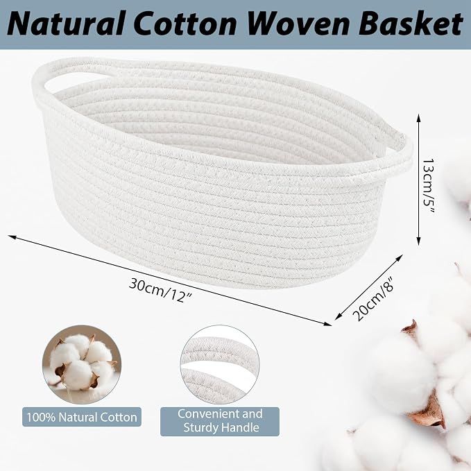 woric Small Woven Gift Basket Storage Baskets Picnic Baskets | Cotton Rope Basket; Includes Gift Bag, Card, Ribbon & Tissue Paper; for Gifts, Storage, Baby Shower, Wedding, Graduation