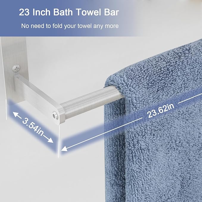 Bethom Bathroom Towel Rack with Bars, 24 Inch Towel Shelf, Brushed Nickel | 3-Tier Hotel Towel Racks for Bathroom Wall Mounted, Bath Towels Storage, Stainless Steel
