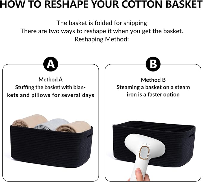 MiniArk Large Storage Baskets for Shelves, 17 x 13 x 7.5” Closet Organizers Bins for Clothes Blanket Towels, Baby Nursery, Toy Baskets Box, Woven Rope Baskets, 2 Packs Black