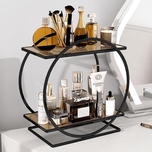 Bathroom Countertop Organizer, Black Perfume Organizer for Dresser | 2 Tier Bathroom Counter Organizer,Vanity Shelf Makeup Organizer, Bathroom Organizers and Storage, Skincare Tray Perfume Stand