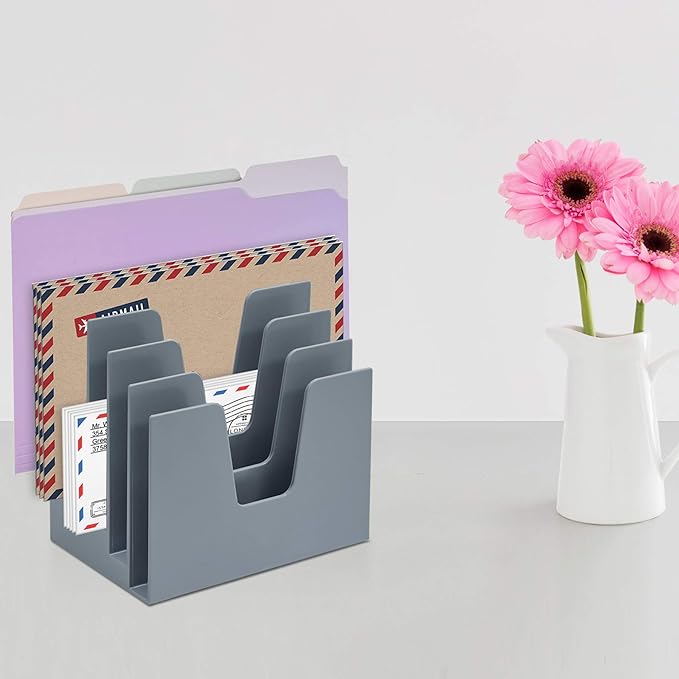 Acrimet 5 Section Incline File Sorter Organizer, Desktop Mail Holder Silver | Durable Plastic, Space-saving Design, Easy Document Access, Ideal for Office, Home and School Use