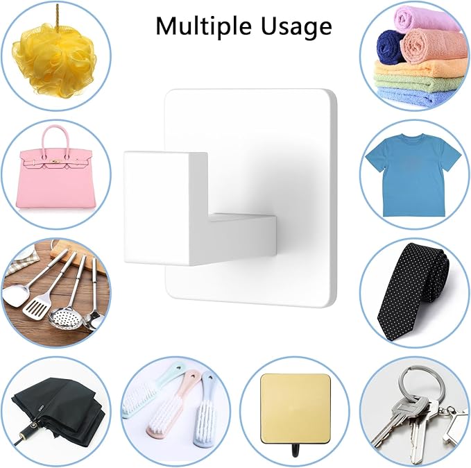 VAEHOLD Wall Towel Hooks, Heavy Duty Sticky Holder Waterproof Towel Hooks for Hanging Coat, Clothes, Closet Hook Wall Mount for Kitchen (White, 4 Pack)