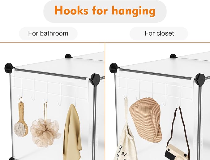 Closet Organizers and Storage, 12 Cube Storage Organizer, Transparent | Portable Closet Shelves Closet Organization Clothing Storage for Kids, Closet, Bedroom, Bathroom, Office