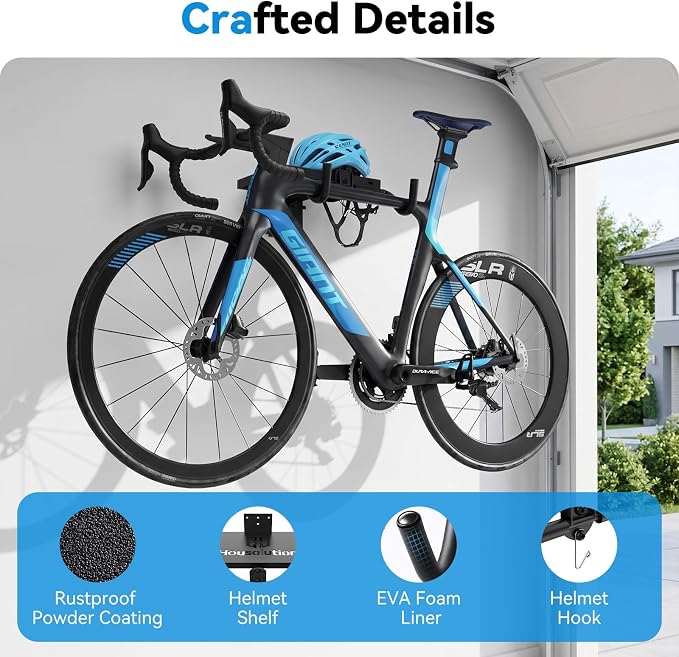 Housolution Bike Wall Mount Horizontal with Shelf EVA Foam Padded | Bike Hooks for Garage up to 48.5LBS, Carbon Steel, Adjustable Bikes Wall Hanger for Road, Mountain and Hybrid Bikes