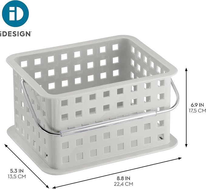 iDesign Shower Caddy Basket with Handle, Light Gray | For Bathroom or College Dorm, Made in USA