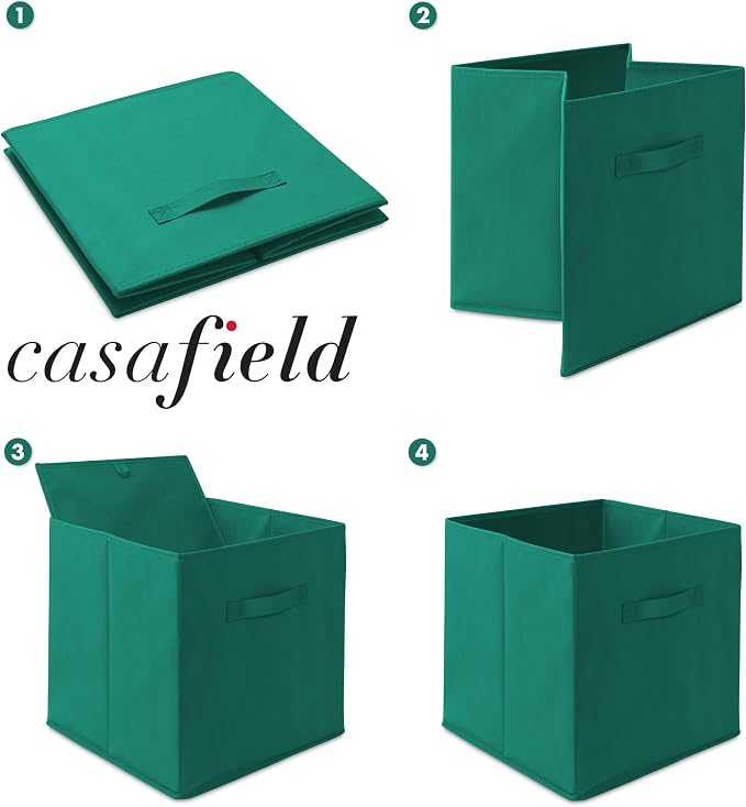 Casafield Set of 6 Collapsible Fabric Cube Storage Bins, Teal - 13" Foldable Cloth Baskets for Shelves, Cubby Organizers & More