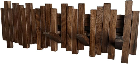 Natural Wood Wall Mounted Piano Coat Rack| Coat Rack Wall Mount| Flip Down Wall Hook Rack 5 Hooks| Entryway Wall Storage with Hooks,Made of Black Walnut.Wall Art