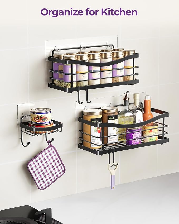 ODesign 3 Pack Adhesive Shower Caddy,Stainless Steel Shower Shelves,Black | No Drilling Shower Shelves Rack,Rustproof Shower Organizer with Soap Holder,Shelves for Bathroom Storage & Home Decor