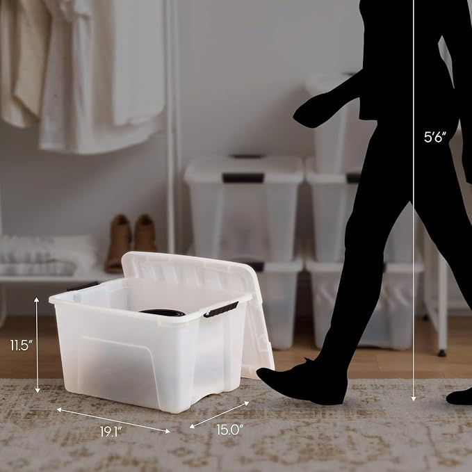 IRIS USA 6-Pack 40 Quart Storage Bins with Lids, Pearl | Conceals contents for a clean look. Perfect for moving, blankets, clothing, and garage storage. Nestable design saves space