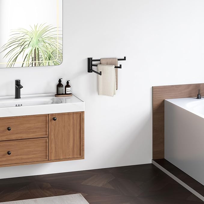 Angle Simple Kitchen Towel Rack, Swivel 3 Bars, Matte Black, 9.84" | SUS304 Stainless Steel Hand Towel Holder for Bathroom Laundry Wall, Foldable Arms Washcloth Hanger, Screws Mounted