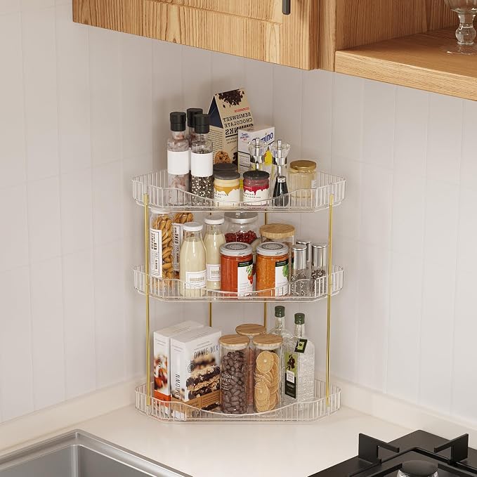 Lifewit 3 Tier Corner Bathroom Counter Organizers and Storage, Clear | Plastic Makeup Skincare Organizers Countertop, Large Sink Cosmetic Perfume Shelf for Bedroom, Dresser, Kitchen, Vanity