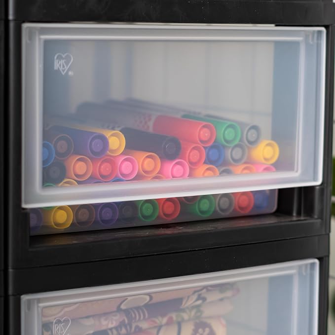 IRIS USA 2-Pack, 6 Qt. Small Stacking Drawer Storage Organizer, Black | Keep craft supplies, accessories, office items, and small essentials organized around your home for easy everyday storage