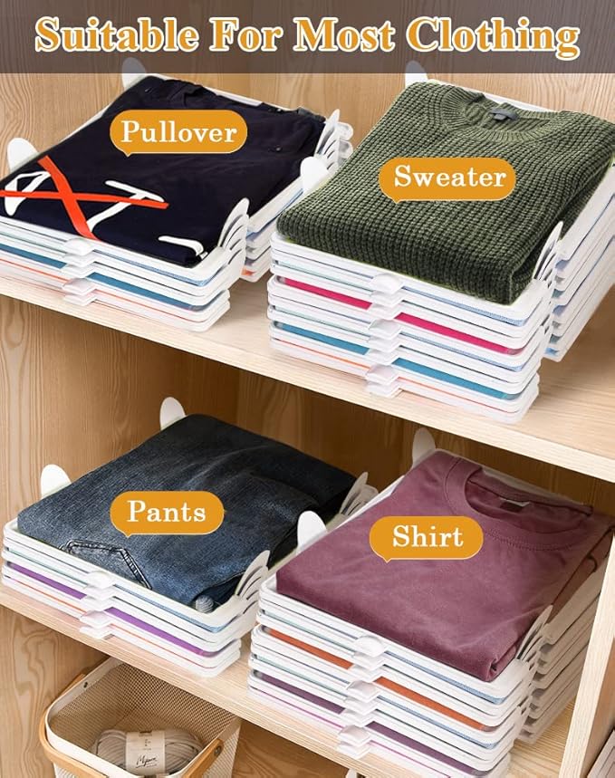 Clothing Organizer for Closet Storage,Stackable Shelf Dividers | Space-Savin Tshirt Organizer for Home Storage ,Ideal for Tshirts ,Sweater ,Pants Storage in Bedroom and Dormroom 10 Pack