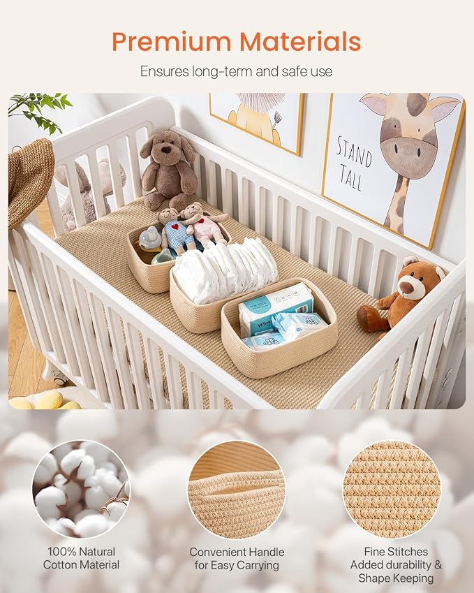 KALLAX Small Woven Storage Basket for Organizing, 12 x 8 x 4.5 inch, 3 Pack | Shelf baskets for closet organization, toy storage and home decor, Perfect as empty gift baskets for holidays, Beige