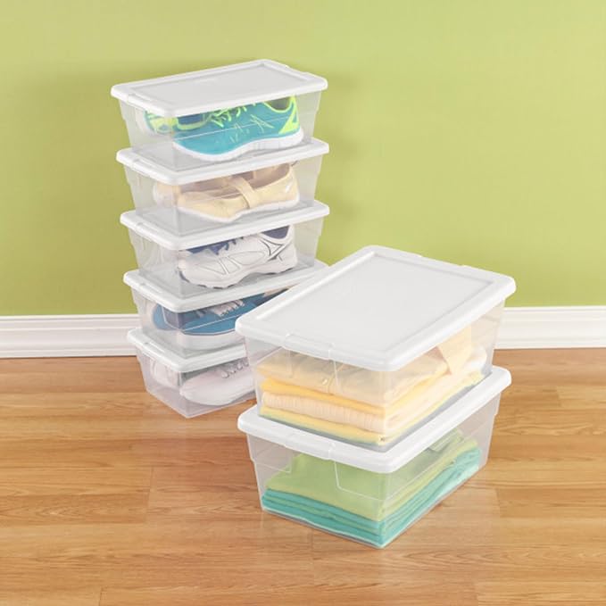 Sterilite 24-Pack 6 Quart Storage Boxes, Stackable Clear Plastic Bins with Snap-On Lids - Heavy-Duty Organizing Containers for Closet, Bathroom, and Office