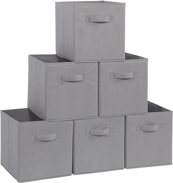 Storage Cubes - STORAGE MANIAC, 11 Inch Collapsible Storage Bins with Handles, 6 Pack Fabric Foldable Bins for Organization, Durable Storage Bins for Closet, Shelves, Offices, Toys, Grey