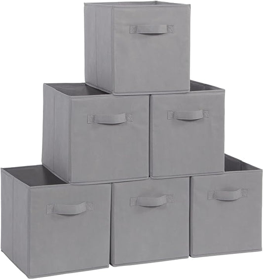 Storage Cubes - STORAGE MANIAC, 11 Inch Collapsible Storage Bins with Handles, 6 Pack Fabric Foldable Bins for Organization, Durable Storage Bins for Closet, Shelves, Offices, Toys, Grey
