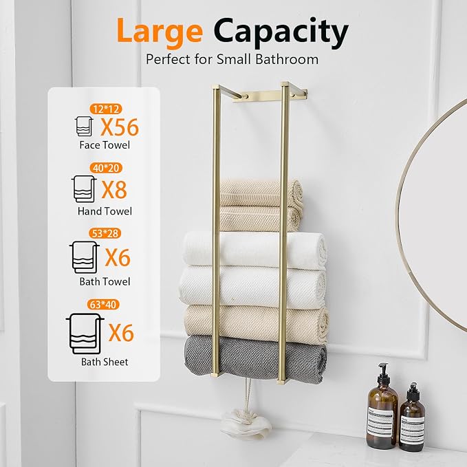 BWE Brushed Gold Towel Racks for Bathroom 28" Towel Holder for Rolled Towels