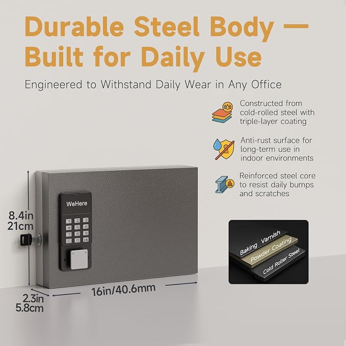 24 Key Lock Box Smart Key Organier Cabinet with Keypad & App for Office | Wall Mounted Lockbox use App, Custom & One Time Password, WiFi (Need W100 Bridge) Unlock for School, Office, Fleet, Hotel
