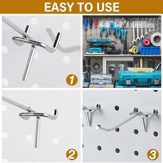100 Pcs Peg Board Shelving Hooks Stainless Steel Hanging Board Pegs Wall Display Hooks Bulk for 1/8 1/4 Garage Storage Organizer Accessories (2.8 Inch,Silver)