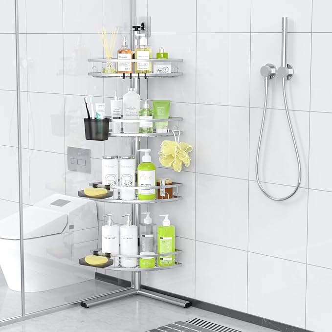 Aitatty Standing Shower Caddy Corner: 4-tier Rustproof Shower Organizer Shelf - Floor Shower Corner Shelf Rack Stand for Bathroom Chrome