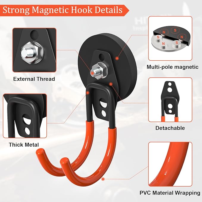 Heavy Duty Magnetic Garage Hooks, 4 Pack 2.59 Inch Large Neodymium Magnet Hooks Magnetic Storage Utility Hooks for Power Drill, Garden Tools,Metal Cabinet, Workshop