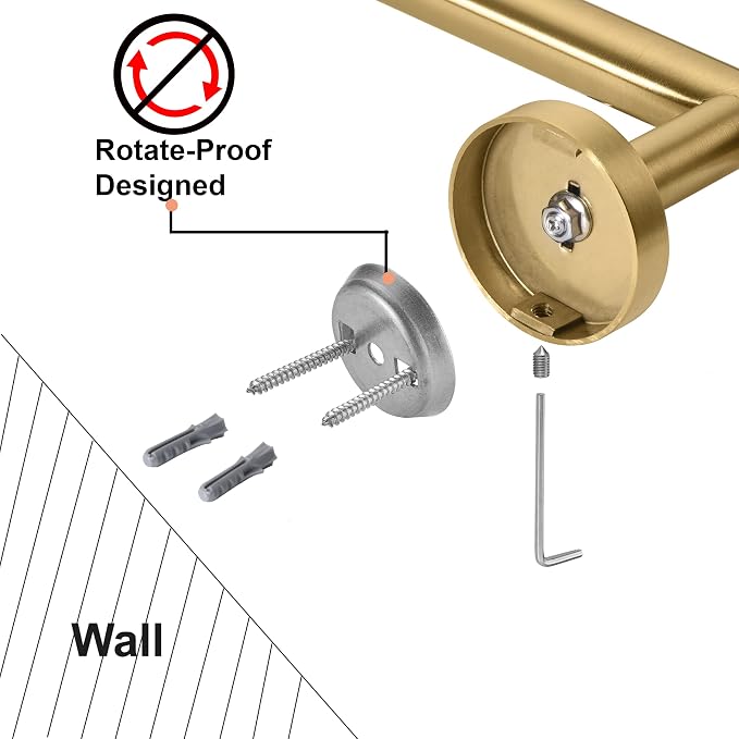 Nolimas Brushed Gold Bath Hand Towel Bar Single Bars Towel Rack Rod Classic Wall Mounted Stainless Steel Bathroom Towel Bar Toilet Kitchen Towel Shelf Single Layer,9inch