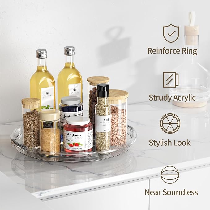 LAMU 4 Pack Lazy Susan Organizer Turntable for Cabinet, Pantry Organizers and Storage, Rotating Condiment Organizer for Kitchen, Table Top, Fridge, Countertop, Spice Organization, 12''x2, 10.6''x2