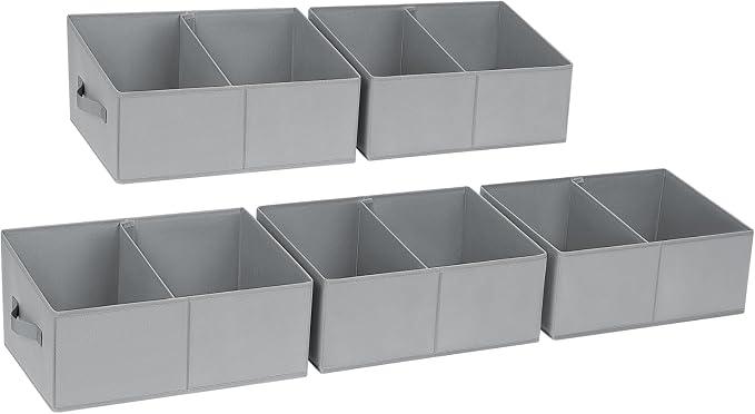 DIMJ Closet Storage Bins, 5 Pack Storage Baskets for Shelves, Foldable Closet Organizer with Handle, Linen Closet Organizers and Storage for Clothes, Toys, Towel, Books (Grey)