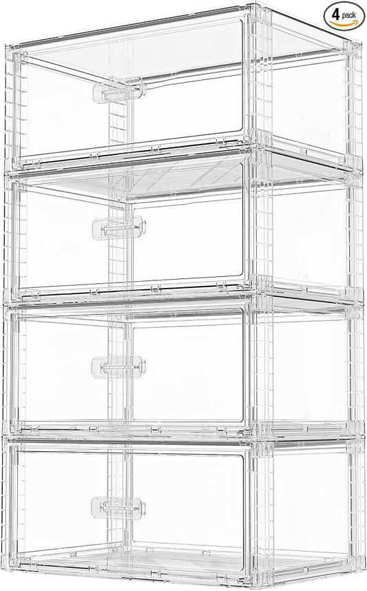 Vtopmart 4 Pack Large Clear Stackable Storage Drawers 23QT | Easily Assemble Plastic Closet Storage Bins, Dust-Proof UnderBed Organizer for Clothing, Sweater Organization