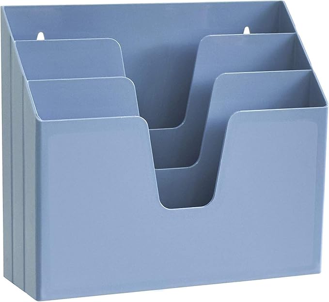 Acrimet Horizontal Triple File Folder Organizer Sorter, Letter Size, Blue | 3 compartments to separate and organize documents, folders and papers