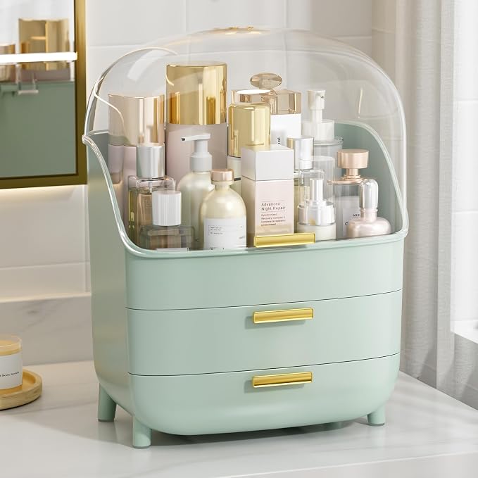 Vtopmart 3-Tier Skincare Makeup Organizer with Lid, Green