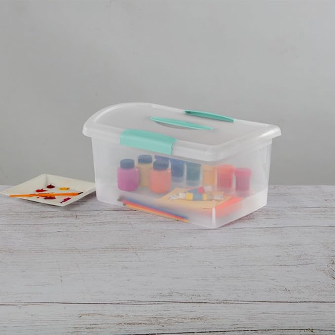 Sterilite Medium Nesting ShowOffs, Stackable Small Storage Bin with Latching Lid and Handle, Plastic Container to Organize Home, Clear, 30-Pack