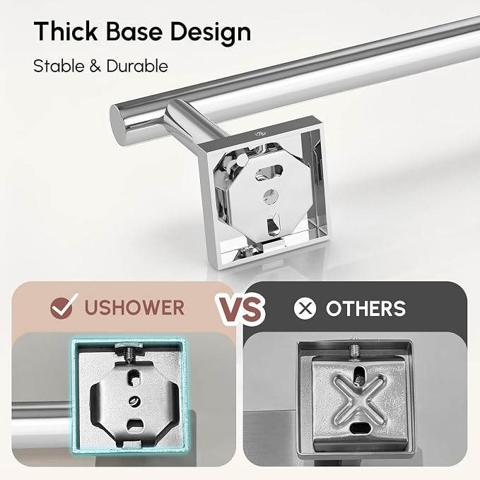 Polished Chrome Towel Bar, 24 Inch Towel Racks for Bathroom | Thicken 304 Stainless Steel Towel Holder with Square Base, Towel Rod Wall Mounted, Modern Home Decor (Total Length 26 Inch)