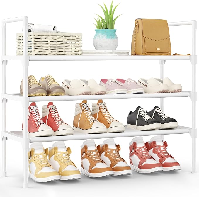 Kitsure Shoe Rack for Closet, Shoe Organizer, 27.6" Wide - 3 Tier, White | Shoe Storage for Closet, Entryway, Easy- Assembly& Space-Saving Shoe Shelf with Side Handle, Closet Organizer