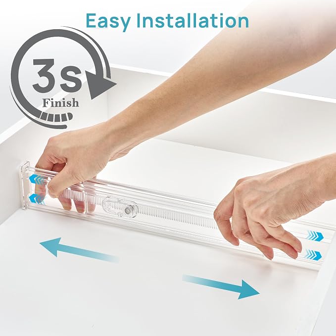 Vtopmart 12 Pack 2.36" Short Upgrade Drawer Dividers for Kitchen Drawer, 12.8"-22.3" Expandable Kitchen Drawer Organizer, Clear Plastic Organizer Separator for Flatware, Utensil, Cutlery, Underwear