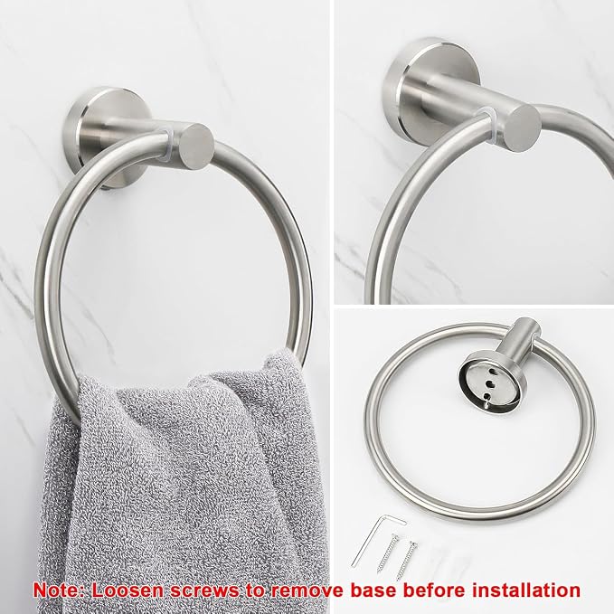 NearMoon Bath Towel Ring, Bathroom Hardware Accessories-Thicken Stainless Steel Hand Towel Holder for Bathroom, Modern Round Towel Hanger Wall Mounted (Brushed Nickel, 5 Pack)