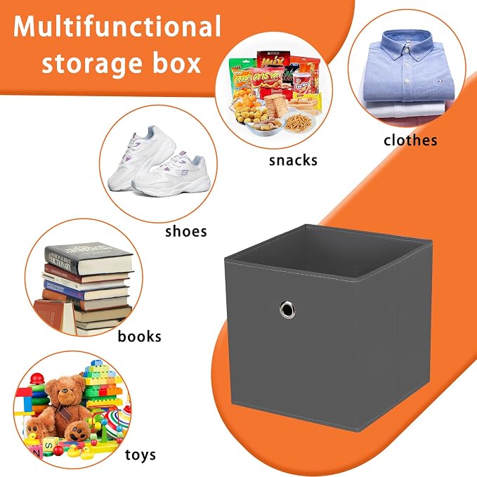 Foldable Storage Cubes Bins ,11 Inch Cloth Storage Cube Fabric Storage Box Cubes Organizer Baskets with Handles for Home Organizer Set of 8 (Grey)