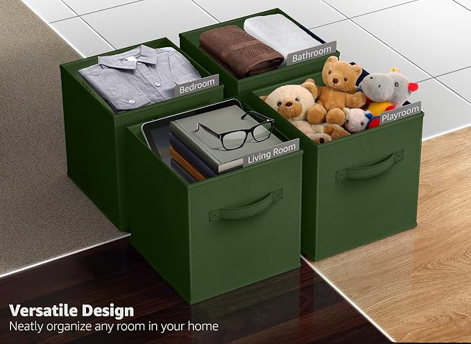Sorbus Foldable Storage Cubes - 6 Fabric Baskets for Organizing Pantry, Shelf, Toy Box, Cubby, Closet Organizer - 11 Inch Collapsible Closet Organizers and Storage Bins (Dark Green 6 Pack)
