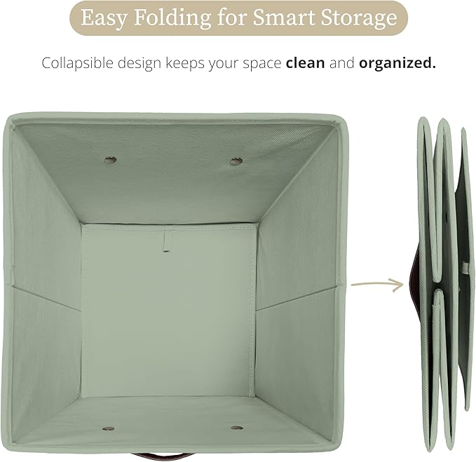 DECOMOMO Storage Bins, Cube Storage Bin with Labels | 13" x 13" x 13" Fabric Storage Cubes for Shelves (6pcs, Sage Green)