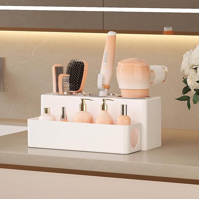 Lifewit Hair Tool Organizer Dryer Holder Countertop with 3 Cups, White | 3 Stainless cups Tools Organizer, Acrylic body Hair Product Storage for Curling Iron, Brush, Straightener, Bathroom