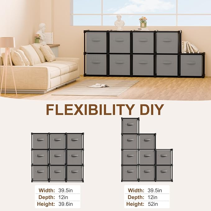 Briwooody 9 Cube Storage Organizer Storage Bins Shelf,Grey